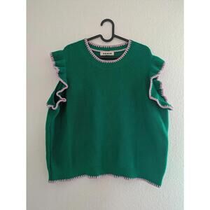 Boden XL Lena Stitch Detail Tank – Green with Pink Trim (100% Cotton)